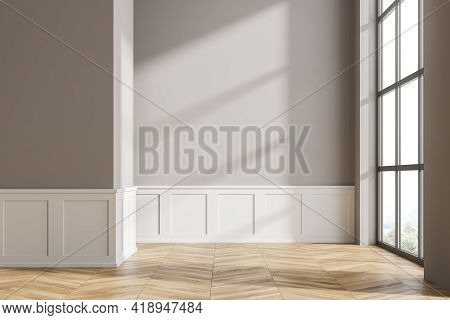 Modern Living Room Interior With Wooden Floor. Home Architecture Renovation Concept. Empty Mock Up G