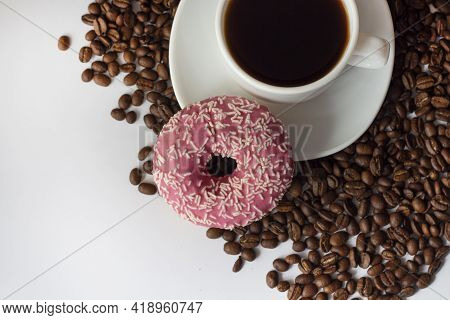 Donut, Polish Donut, Classic Donut, Old-fashioned Donut, One Donut With Icing Sugar On A White Backg