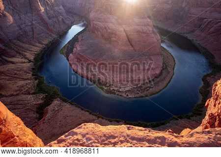 Horseshoe Band On Grand Canyon. Landscape View Point. Arizona Horseshoe Bend Of Colorado River In Gr