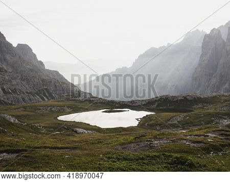 Alpine Mountain Panorama Of Laghi Dei Piani Bodenseen Lakes At Tre Cime Di Lavaredo In Sexten Dolomi