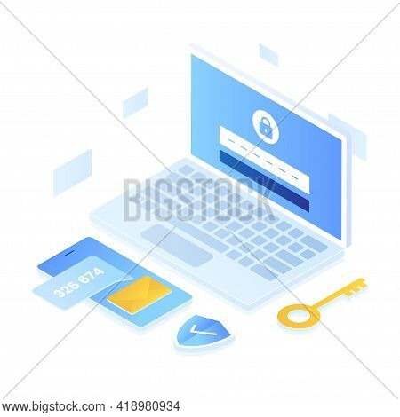 2-step Authentication Illustration Isometric Style. Illustration For Websites, Landing Pages, Mobile