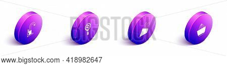 Set Isometric Water Tap, Frying Pan, Knife And Citrus Fruit Juicer Icon. Vector