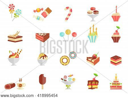 Cake Candy And Ice Cream Icons With Assorted Slices And Wedges Of Cake  Cupcakes  Ice Lolly  Ice Cre