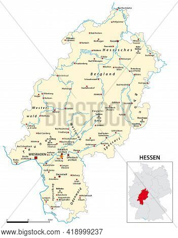 Map Of The State Of Hesse In German Language