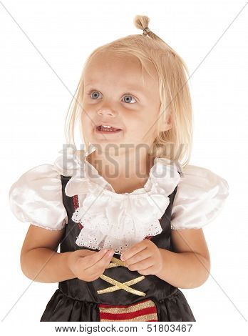 Cute Blond Girl In Simple Pirates Costume Smiling