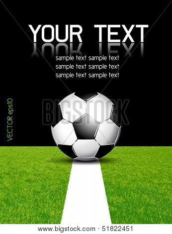 Soccer ball on field with white line - stadium at night