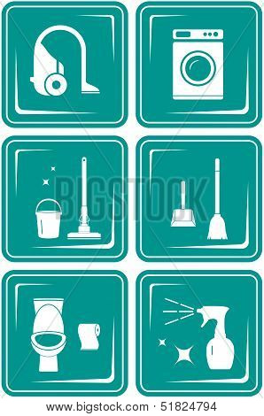 set icons with objects for cleaning