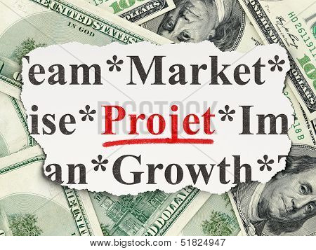 Business concept: Projet(french) on Money background