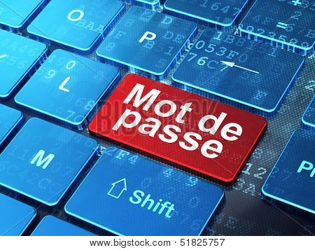 Security concept: Mot de Passe(french) on computer keyboard back