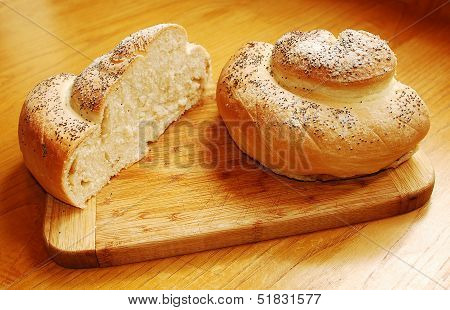 White Swirl Bread Loaf Cut In Half