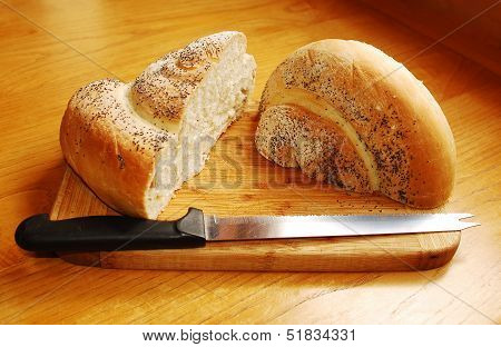 White Swirl Bread Loaf With Knife