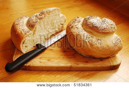 White Swirl Bread Loaf With Knife