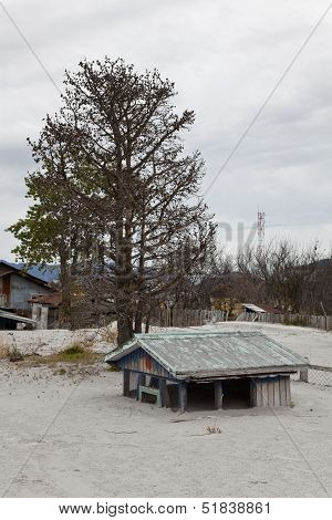 Sunked Little House After Volcano Eruption In Chaiten.