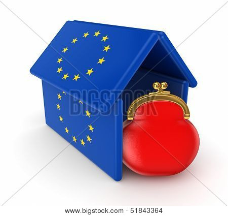 Red purse under flag of EU.