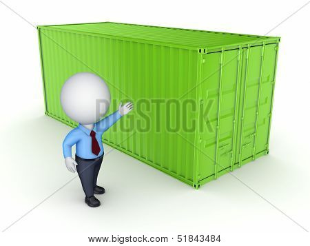 Green container and 3d person.