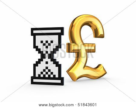 Pound sterling and sandglass icon.