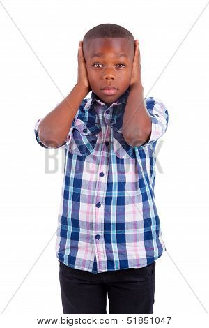 African American Boy Hiding Ears  - Black People