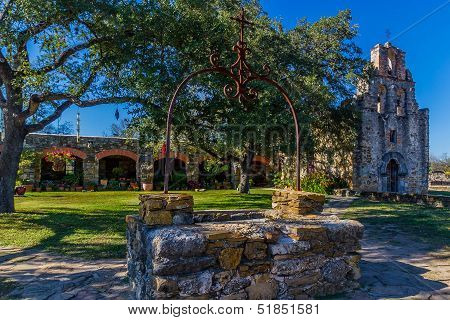 The Rustic and Historic Old West Spanish Mission Espada, established in 1690, San Antonio, Texas.