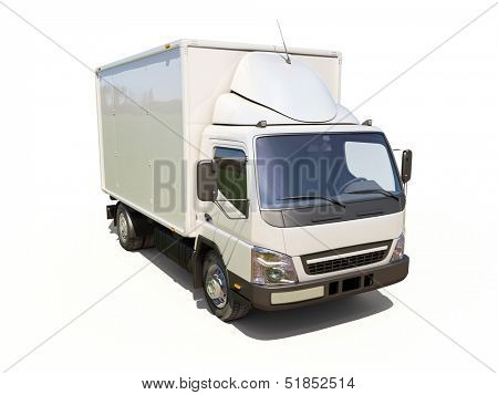 White commercial delivery truck on a ligth background with shadow