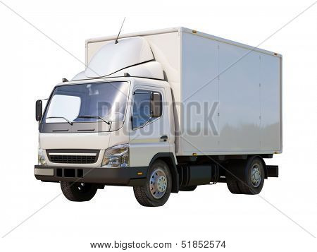 White commercial delivery truck isolated on a white background
