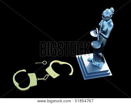Lady of Justice  statue and handcuffs