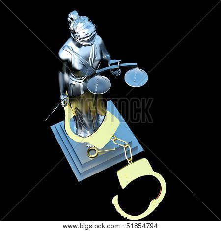 Lady of Justice  statue and handcuffs