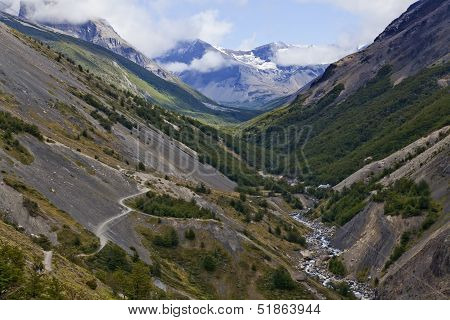 Beautiful Landscape Of A Valley At Torres Del Paine