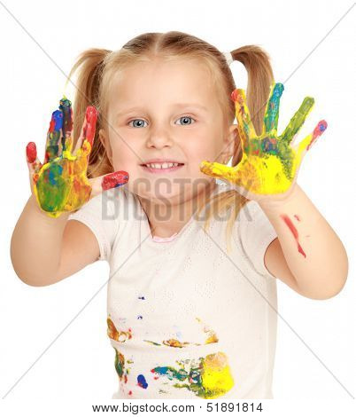 Child painting , isolated on white background