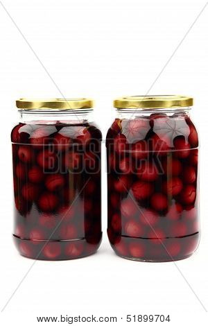 Compote with cherries in jars
