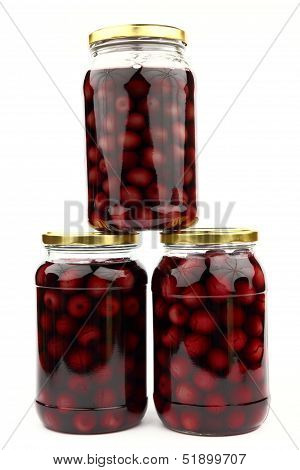 Compote with cherries in jars