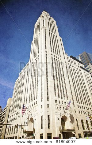 The historic LeVeque tower in Columbus, Ohio was built in 1927.  The lobby was recently renovated and features a 3 story art gallery atrium.