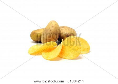 Potato Chips And Fresh Potatoes