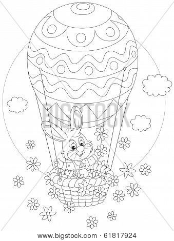 Easter Bunny flying in a balloon