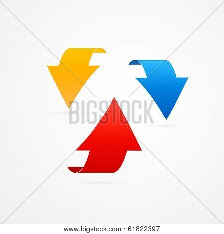 Red, Blue and Yellow 3d Vector Arrows Isolated on White Background