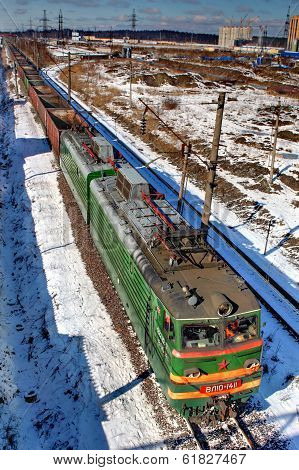 Train Freight Without Cargo, Travels By Rail.
