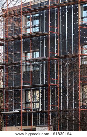 exterior insulation of building facade under construction