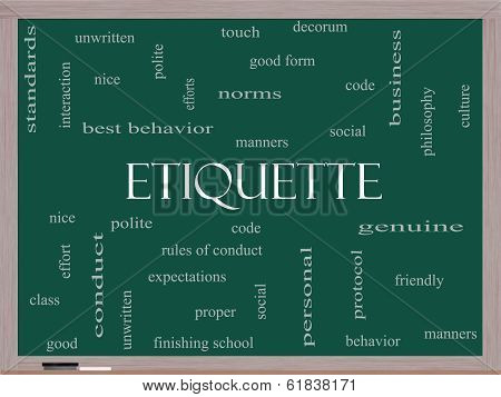 Etiquette Word Cloud Concept On A Blackboard