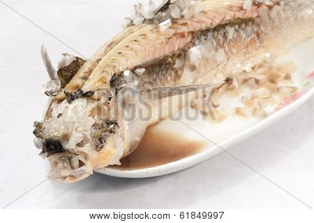 Baked Striped Snakehead Fish With Salt Coated.
