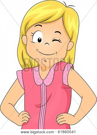Illustration of a Little Girl With Arms Akimbo Winking