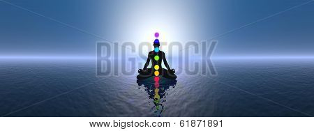 Chakras at blue sunset - 3D render