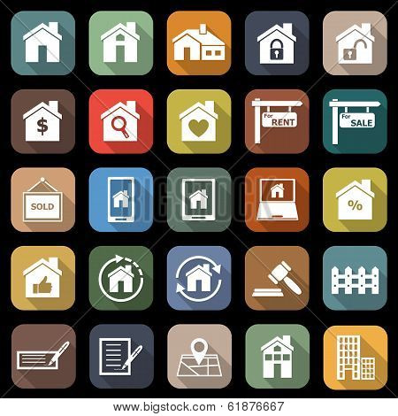Real Estate Flat Icons With Long Shadow