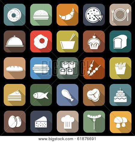 Food Flat Icons With Long Shadow