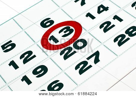 Thirteenth Day In Calendar Detail. Friday The 13Th.