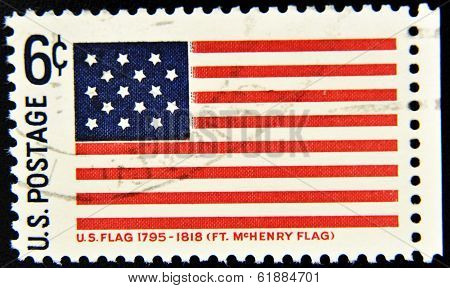 UNITED STATES OF AMERICA - CIRCA 1990: A stamp printed in USA shows Fort McHenry Flag circa 1990