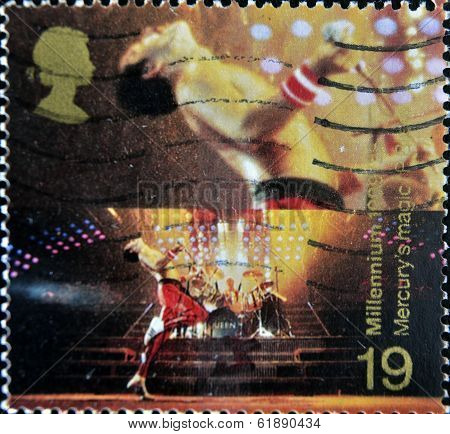 UNITED KINGDOM - CIRCA 1998: stamp printed in Great Britain shows Freddie Mercury leader of Queen