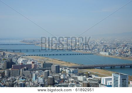 A view of Osaka and the Yodo River