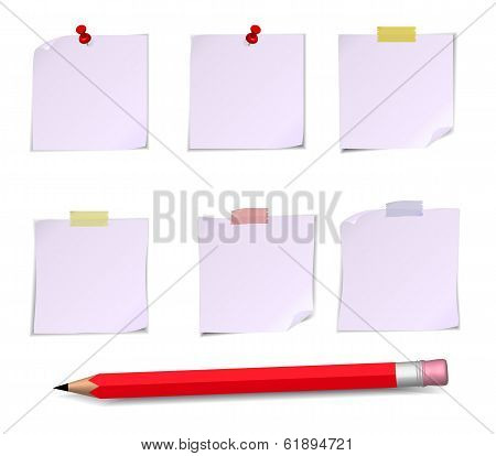 Adhesive Notes With Pin, Scotch And Pencil