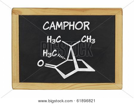 chemical formula of camphor on a blackboard