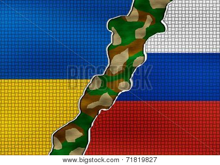 Ukraine and Russia Flag - conflict concept