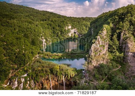 Aerial View On Waterfalls In Plitvice National Park, Donja Jezera, Croatia